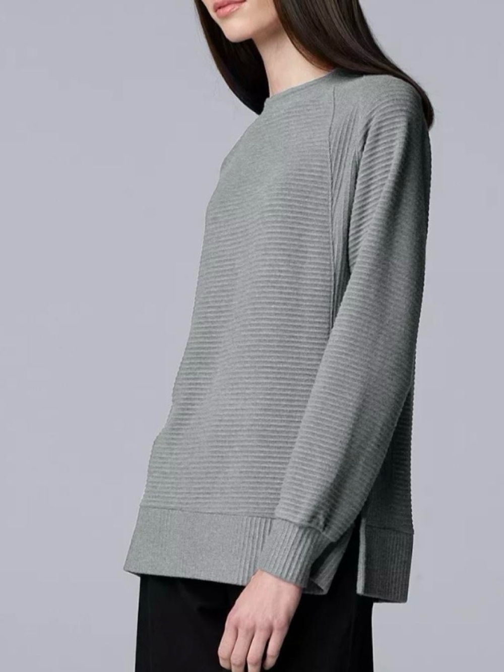 Ribbed Crewneck Sweater - Light Gray